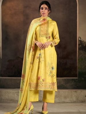 Yellow Muslin Ready To Wear Salwar Kameez FABSL22197