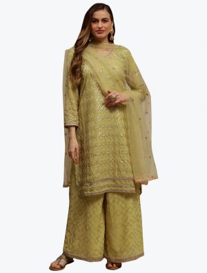 Yellowish Green Premium Georgette Party Wear Designer Palazzo Suit small FABSL20835