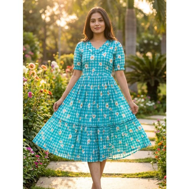 princess polly baby blue dress Aqua Blue Muslin Fit And Flare Midi Dress Online FABKU21237 FABANZA UK