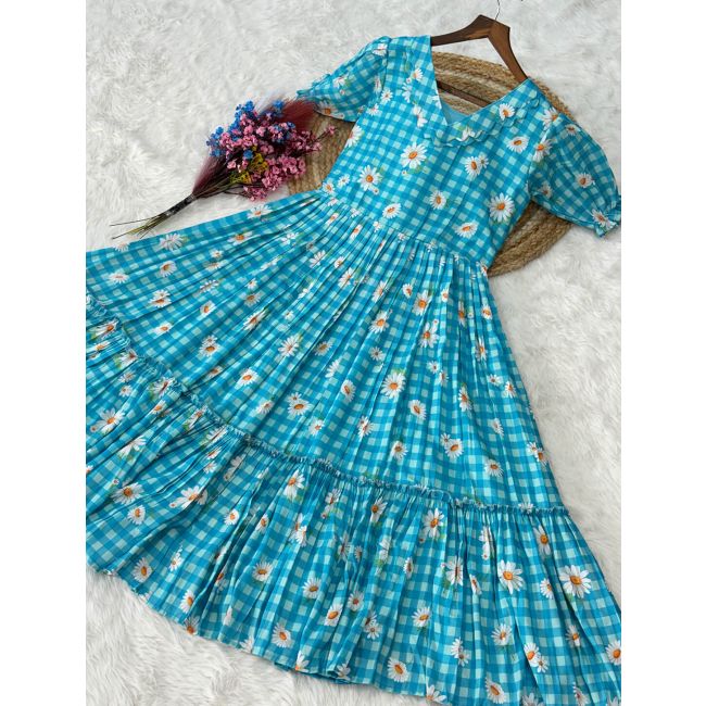 princess polly baby blue dress Aqua Blue Muslin Fit And Flare Midi Dress Online FABKU21237 FABANZA UK