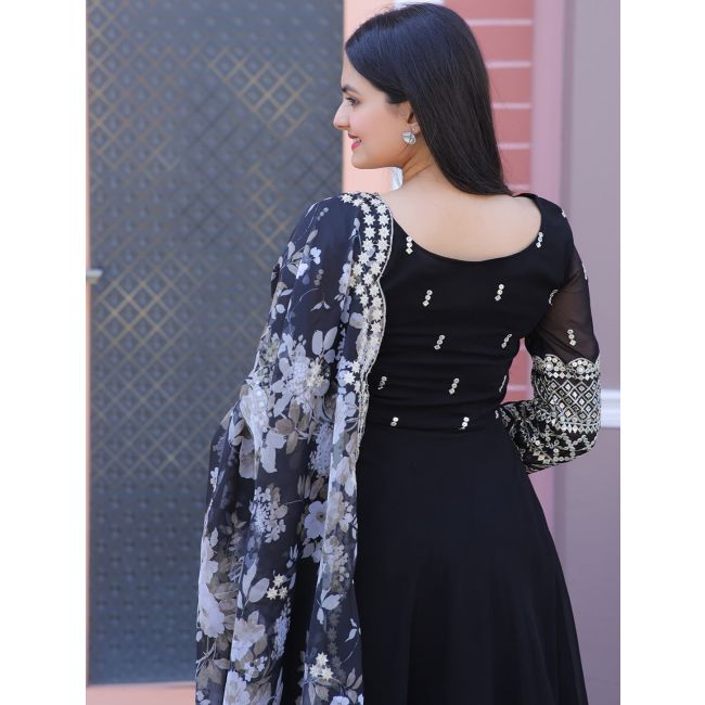 Black Georgette Embroidered Readymade Gown With Dupatta Online FABGO20219  FABANZA UK