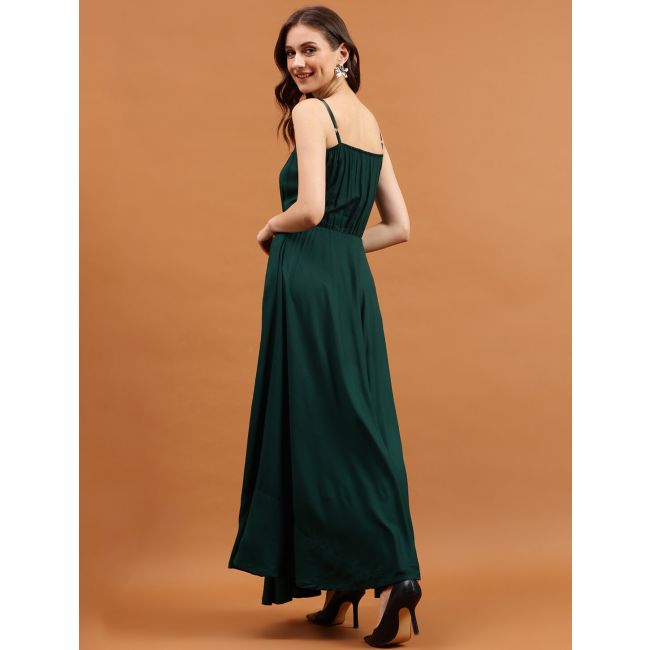 Dark Green Viscose Rayon Flared Sleeveless Maxi Dress Online FABKU20815  FABANZA UK