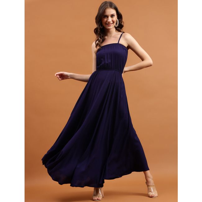 Navy Blue Viscose Rayon Flared Sleeveless Maxi Dress Online FABKU20817 FABANZA UK Navy Blue Viscose Rayon Flared Sleeveless Maxi Dress Online FABKU20817 FABANZA UK