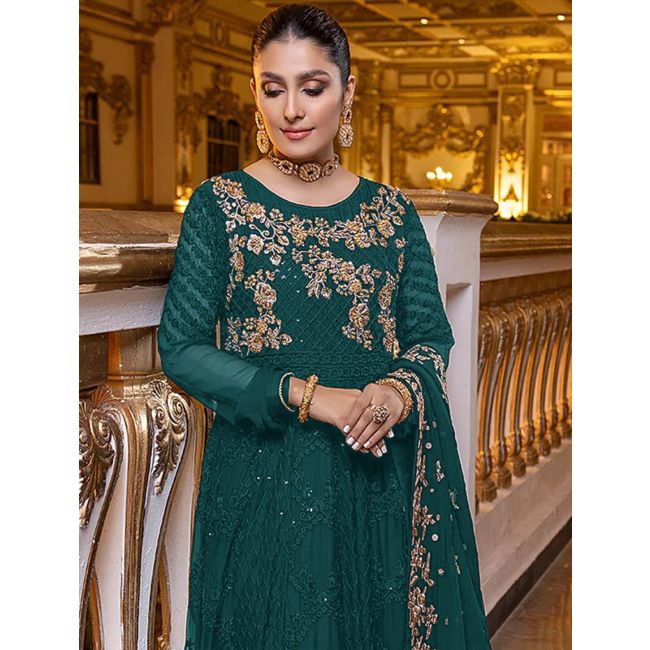 Dark Green Georgette Semi Stitched Pakistani Suit Online FABANZA UK Dark Green Georgette Semi Stitched Pakistani Suit Online FABANZA UK