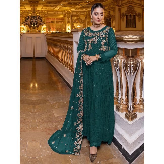 Dark Green Georgette Semi Stitched Pakistani Suit Online FABANZA UK