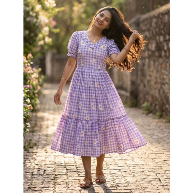 fit and flare midi dress uk Lavender Muslin Fit And Flare Midi Dress Online FABKU21236 FABANZA UK