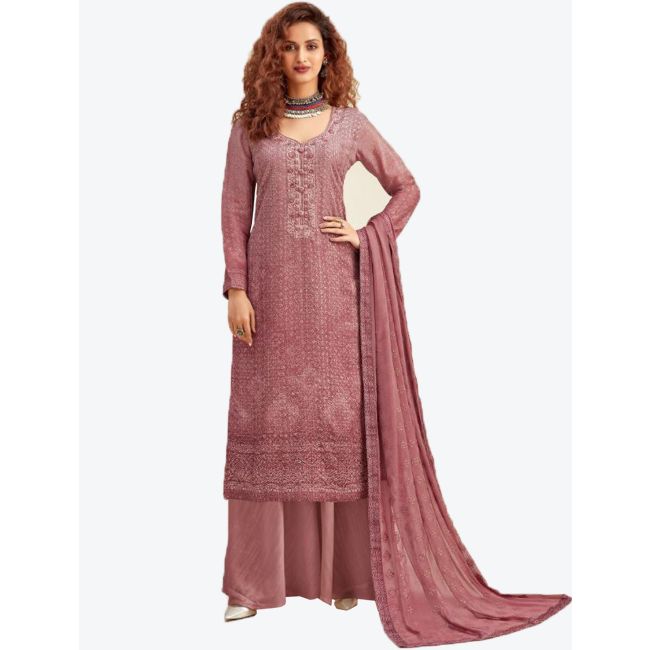 Dusty Pink Pure Viscose Chinon Chiffon Dress Material with Dupatta Online  FABANZA