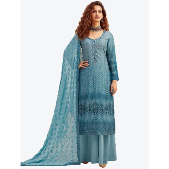Light Blue Pure Viscose Chinon Chiffon Dress Material with Dupatta Online  fabsl20381 UK