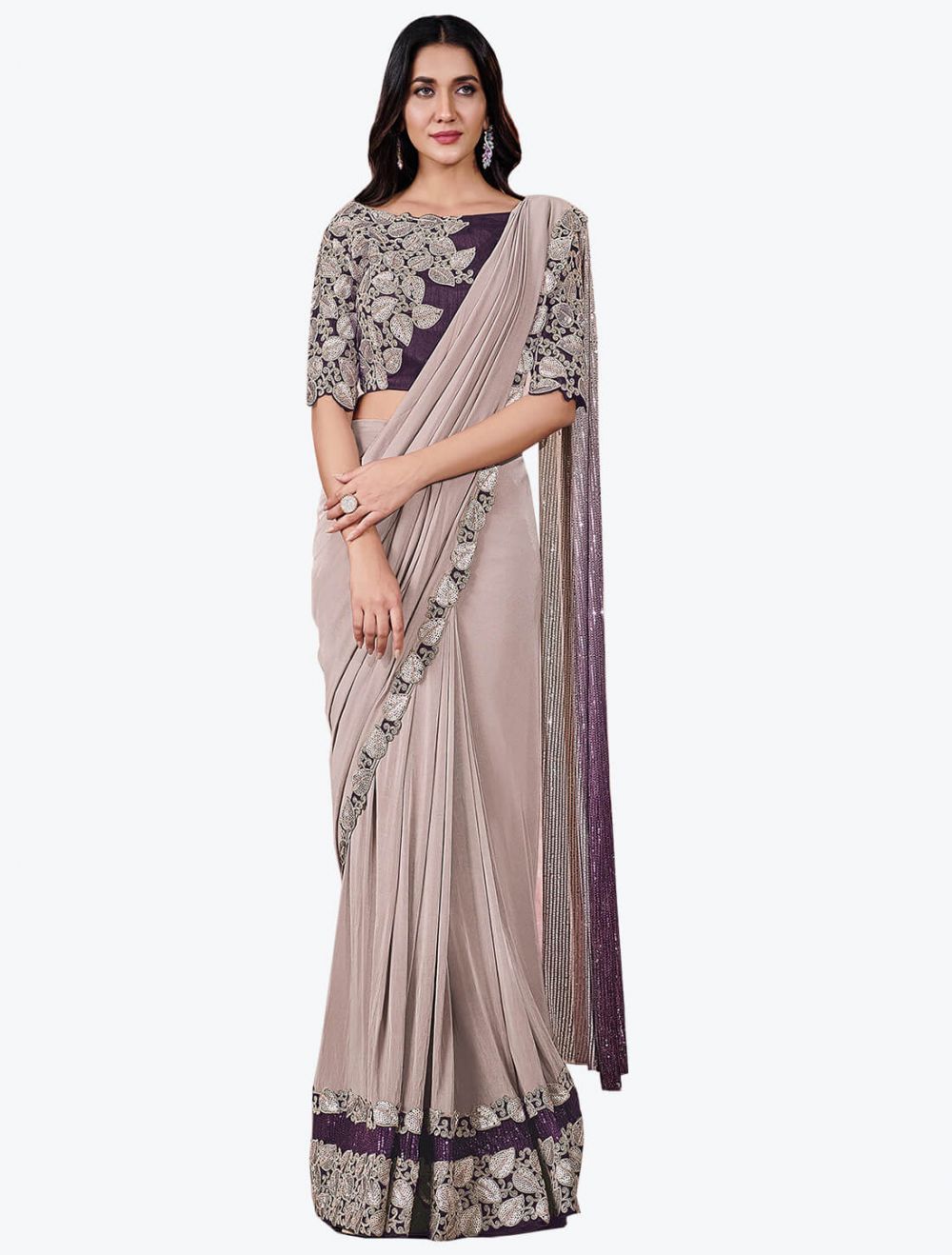 Light Lavender Fancy Lycra Premium Party Wear Designer Saree