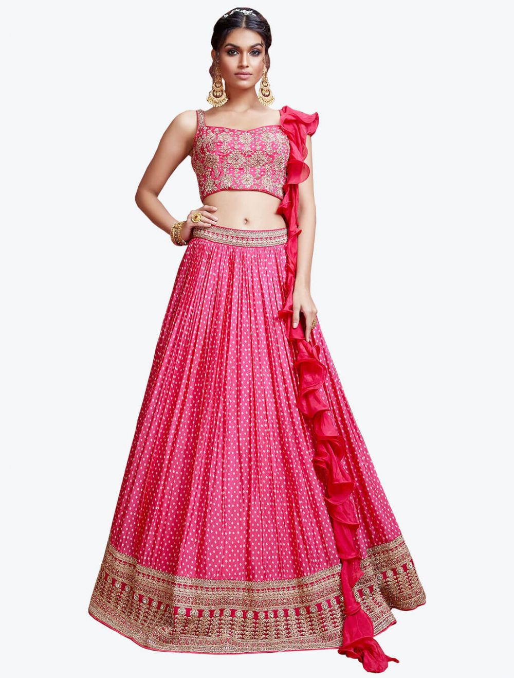 Vibrant Pink Chinon Silk Stylish Party Wear Lehenga Choli Online ...