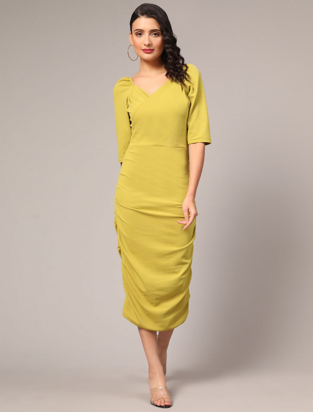 Buy Online Dresses Black One Shoulder Ruffles Bodycon Dress Slim Fit  Designer Midi Dress For Girls – Lady India