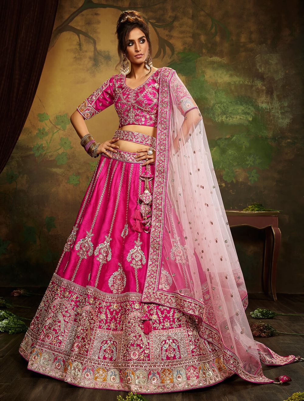 BuySplendid Peach-Rani Embroidered Banarasi Silk Wedding Lehenga Choli From  Zeel Clothing.