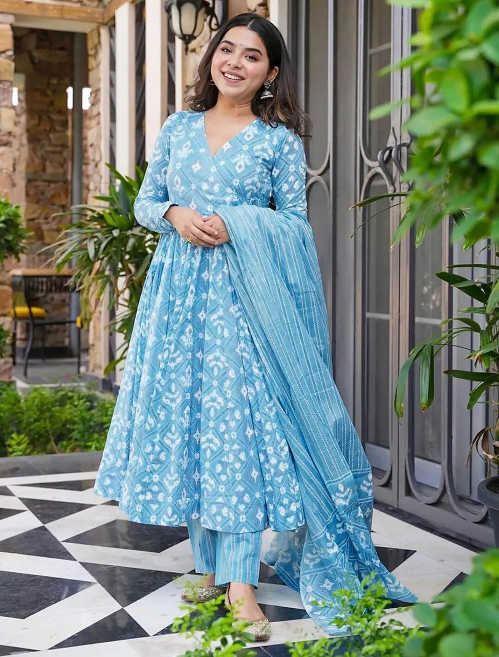 Baby Blue Muslin Digital Printed Readymade Palazzo Suit