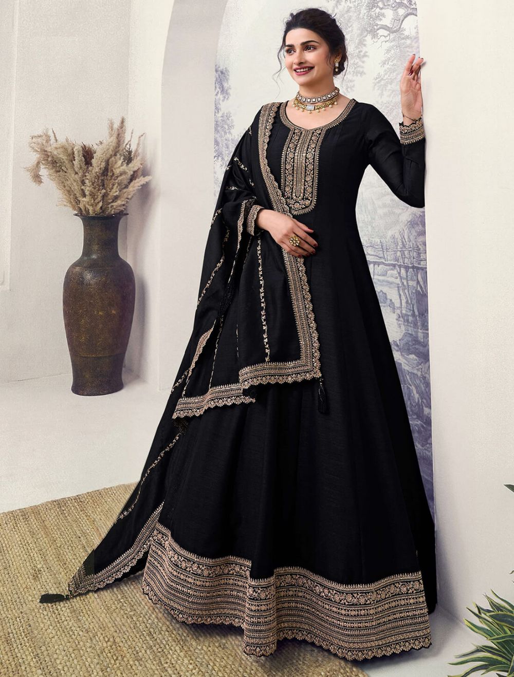 Plain black georgette anarkali best sale