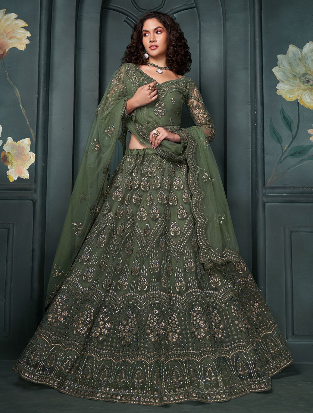 Fern Green Soft Net Wedding Wear Lehenga Choli