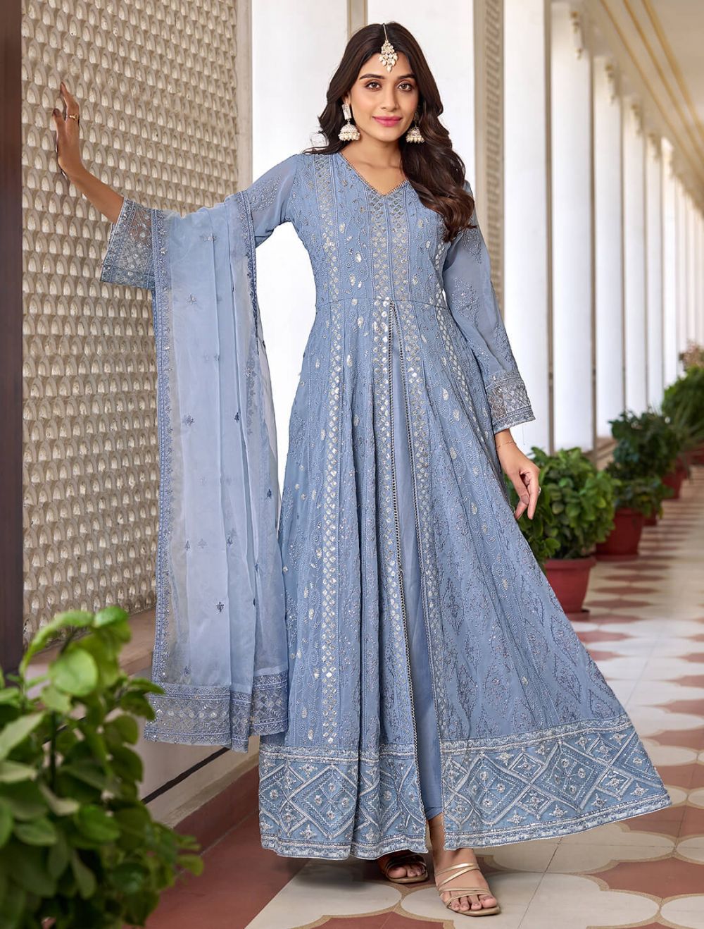 Blue Georgette Kurta & Dupatta | Blue anarkali, Indian fashion, Indian wear