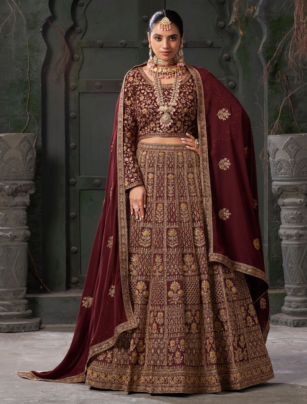 Maroon lehenga choli bridal best sale