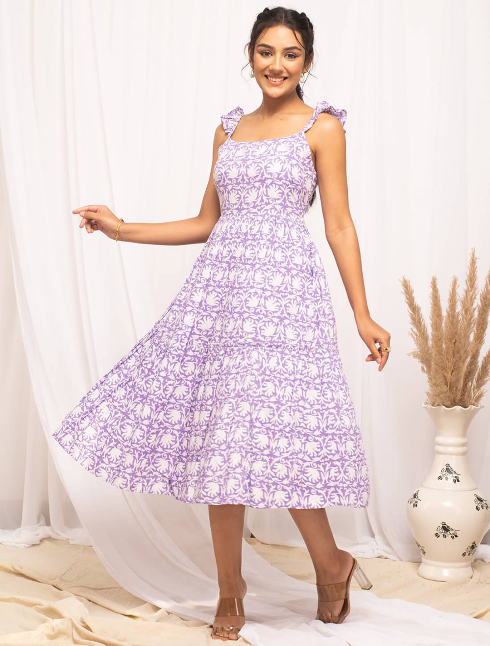 Purple Cotton Casual Wear Printed Frock