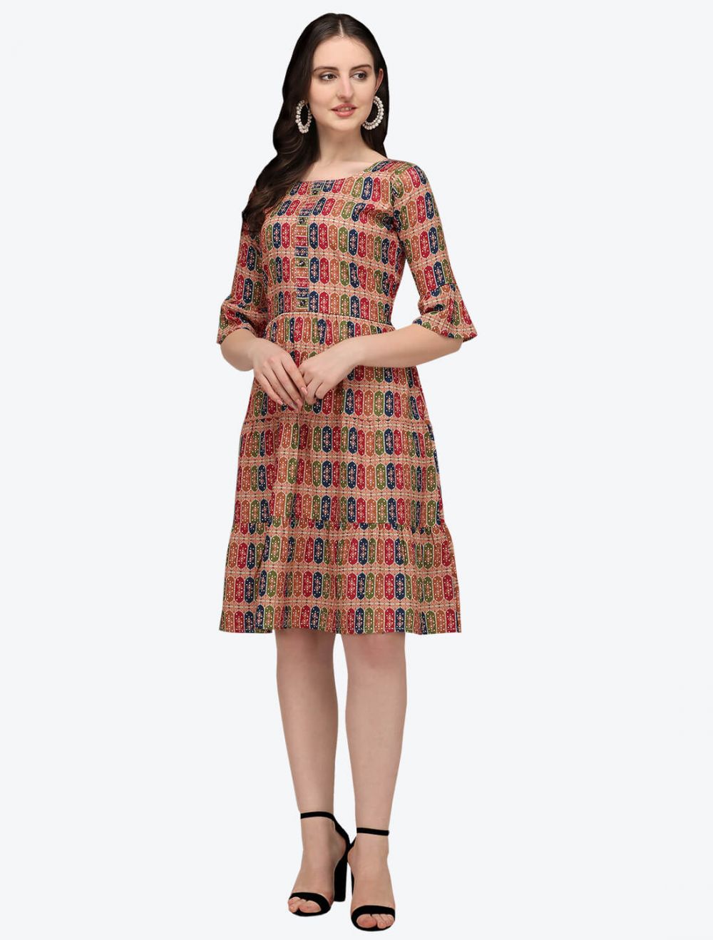 Buy Frionkandy Sanganeri Jaipuri Print Cotton A line Green Sea Fit And  Flare Dress  SHKU1005Free Size Online  399 from ShopClues