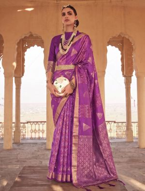 Amethyst Purple Soft Art Silk Saree With Gold Zari Weaving FABSA23070