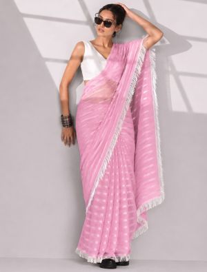 Baby Pink Chiffon Ready To Wear Saree With Unstitched Blouse FABSA23131