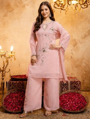 Baby Pink Crunchy Silk Embroidered Ready To Wear Salwar Kameez swatch FABSL22571