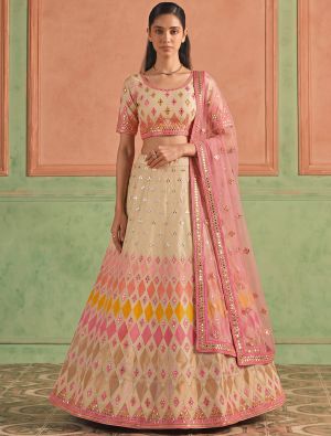 Beige Organza Embroidered Lehenga Choli With Foil Mirror Work FABLE20628