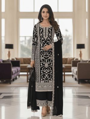 Black Butterfly Net Semi Stitched Salwar Kameez FABSL22510
