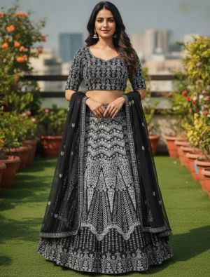 Black Georgette Embroidered Lehenga Choli FABLE20598