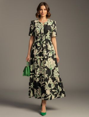 black muslin printed maxi dress fabku21266