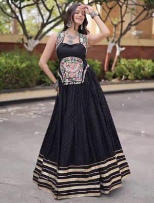 Black Rayon Ready To Wear Lehenga Choli Set FABLE20618