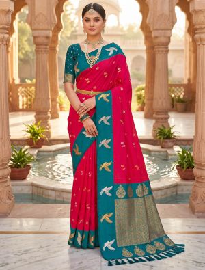 Cerise Pink Art Silk Traditional Pattern Zari Woven Saree FABSA23010