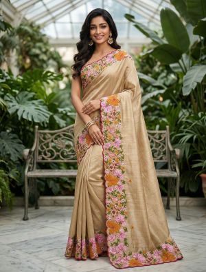 Champagne Beige Manipuri Silk Embroidered Saree FABSA23103