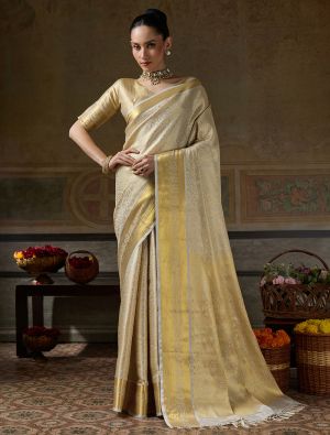 Champagne Gold Kanjivaram Art Silk Saree With Zari Work FABSA23119