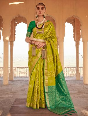 Chartreuse Green Soft Art Silk Saree With Gold Zari Weaving FABSA23071