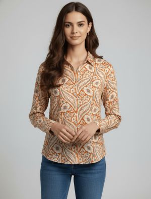 cream and rust crepe classic point collar shirt fabku21275