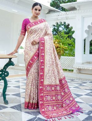 Cream Banarasi Art Silk Saree With Brocade-Style Weaving FABSA23154