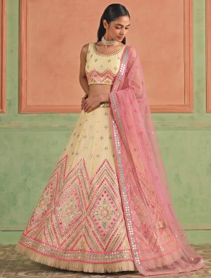 Cream Organza Embroidered Lehenga Choli With Foil Mirror Work FABLE20629