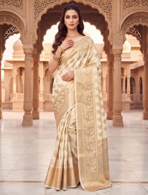 Cream Viscose Silk Saree With Woven Zari Work FABSA23048