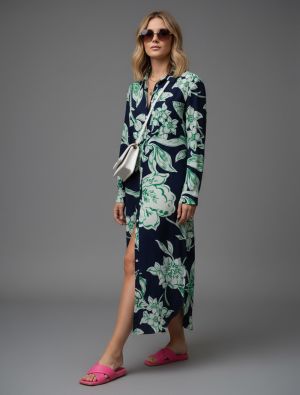 dark blue muslin printed maxi dress fabku21269