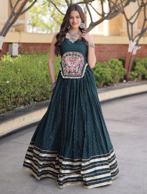Dark Teal Rayon Ready To Wear Lehenga Choli Set FABLE20619
