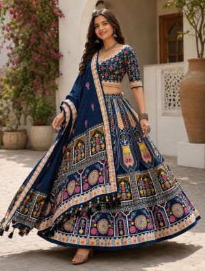Deep Navy Blue Rayon Festive Lehenga Choli FABLE20614