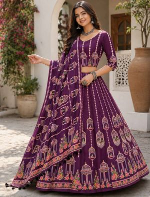 Deep Plum Purple Rayon Festive Lehenga Choli FABLE20616