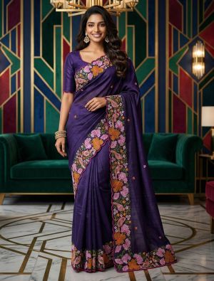 Deep Purple Manipuri Silk Embroidered Saree FABSA23107