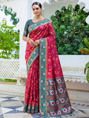 Deep Rani Pink Banarasi Art Silk Saree With Brocade-Style Weaving FABSA23155