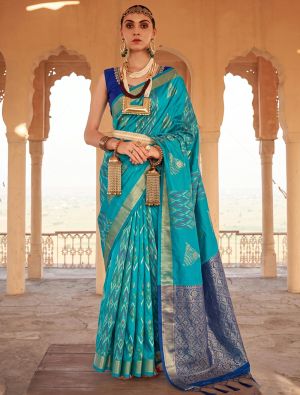Deep Turquoise Soft Art Silk Saree With Gold Zari Weaving FABSA23073