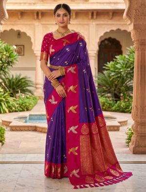 Deep Violet Art Silk Traditional Pattern Zari Woven Saree FABSA23008