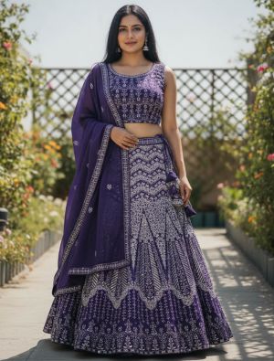 Deep Violet Georgette Embroidered Lehenga Choli FABLE20602