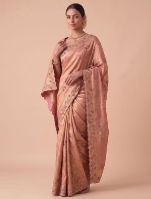 Dusty Rose Banarasi Silk Embroidered Saree FABSA23065