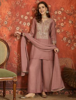 Dusty Rose Embroidered Silk Blend Ready To Wear Salwar Kameez FABSL22590